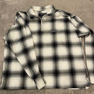 Noon goons collard zip long sleeve shirt. Black plaid design